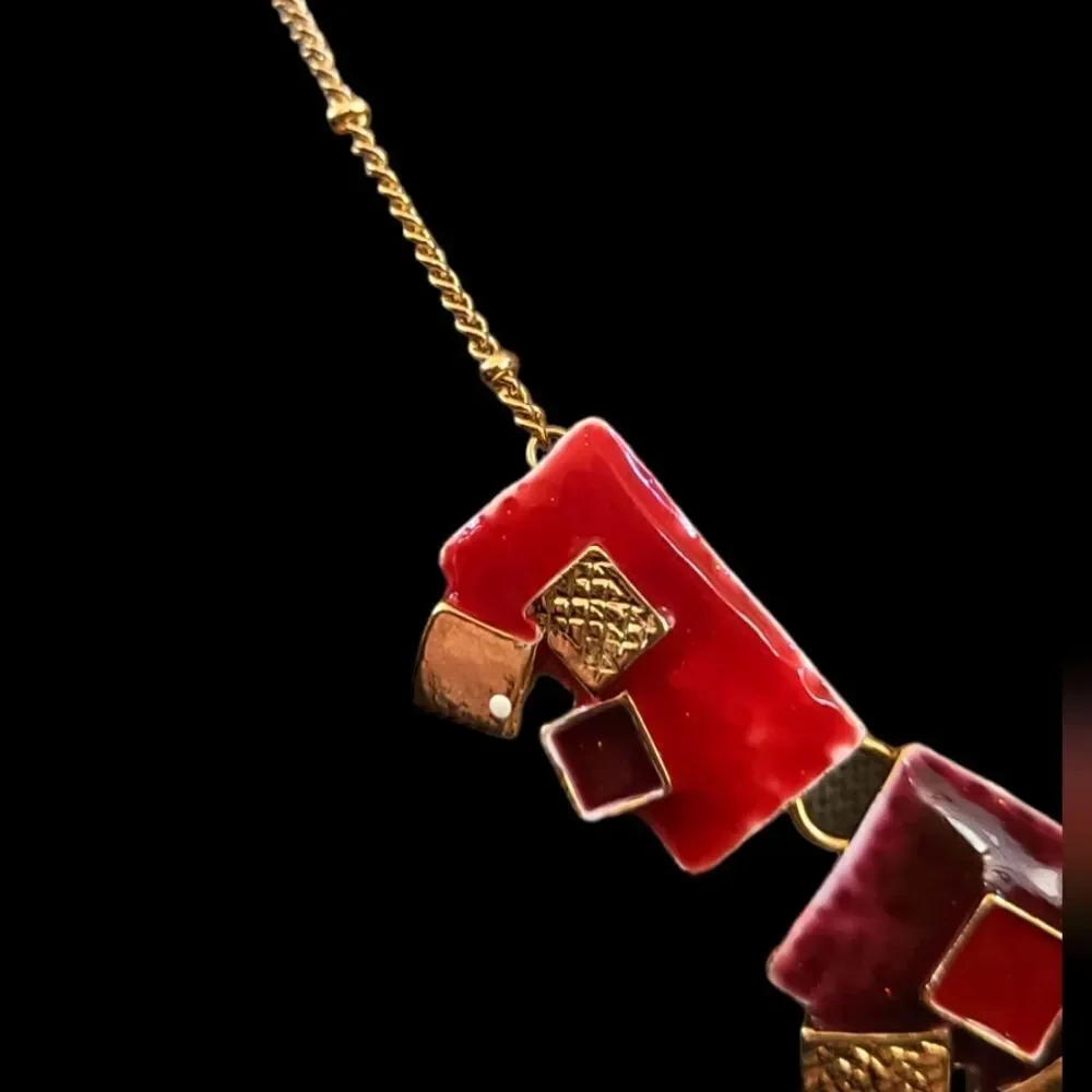 Statement Necklace And Pierced Earrings Paris! Ikita Red Enamel And Gold 16